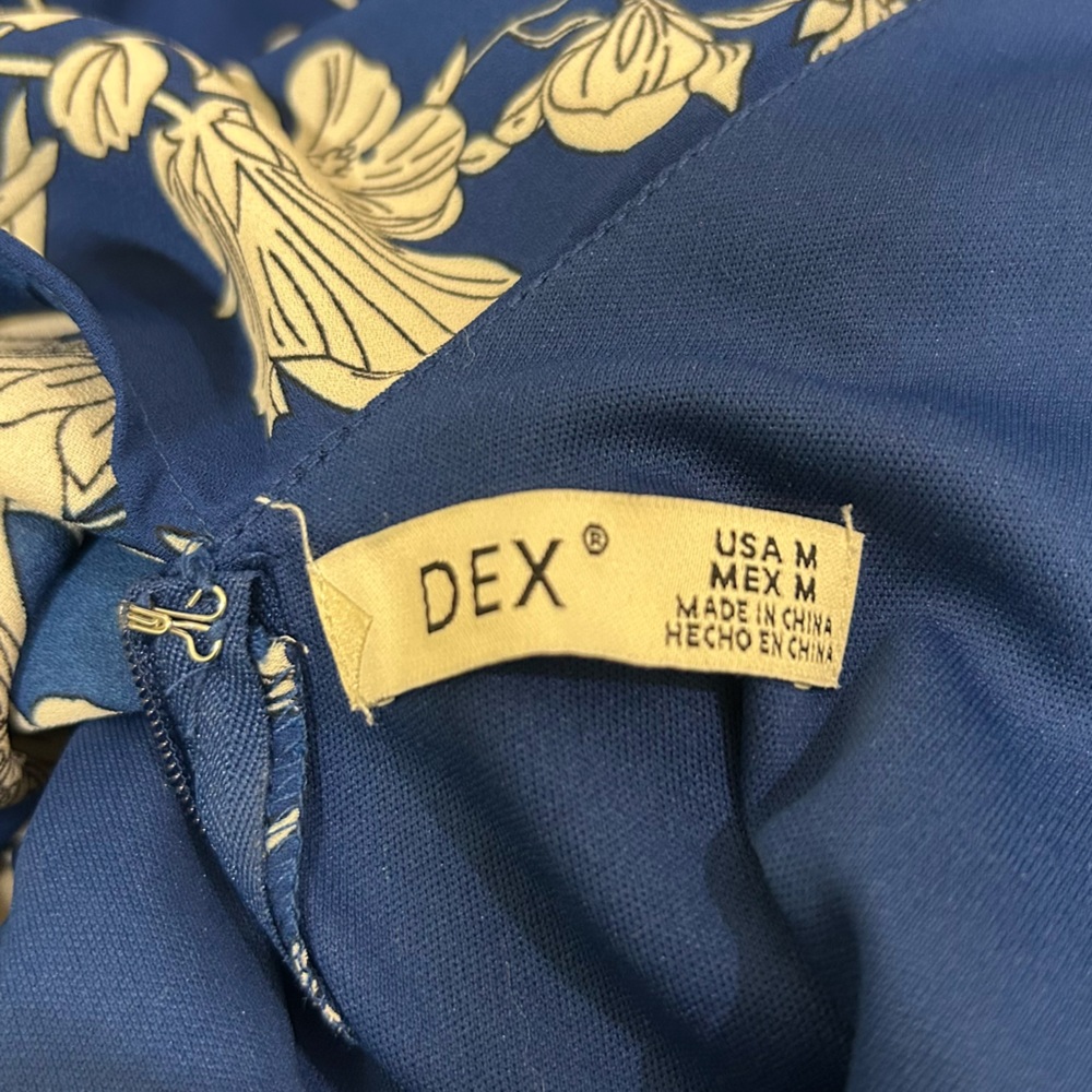 DEX Cold Shoulder Maxi Dress Blue Dahlia Floral Tiered Ruffle V-Neck Size M - Picture 11 of 11